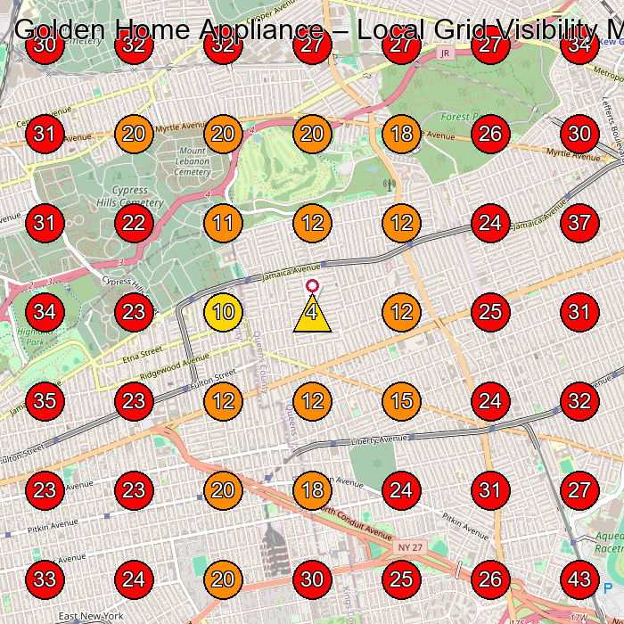 Golden Home Appliance GeoGrid visibility map for Appliance Repair Service in Glendale